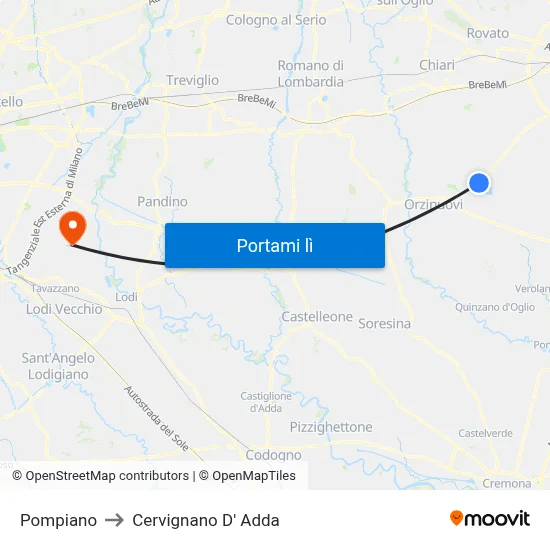 Pompiano to Cervignano D' Adda map