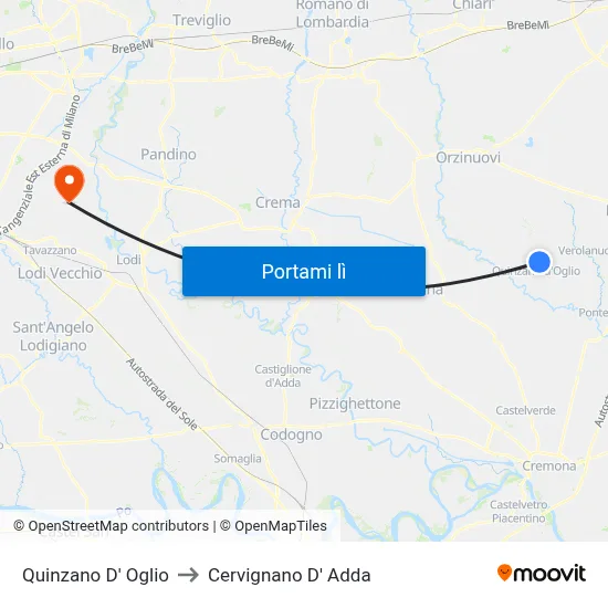 Quinzano D' Oglio to Cervignano D' Adda map