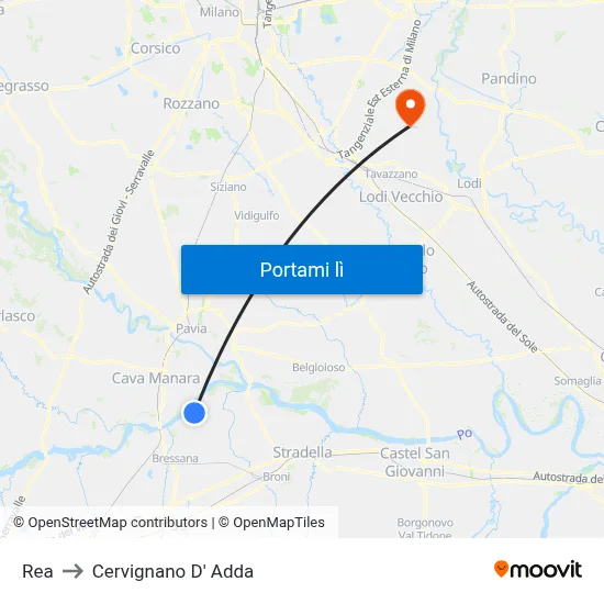 Rea to Cervignano D' Adda map