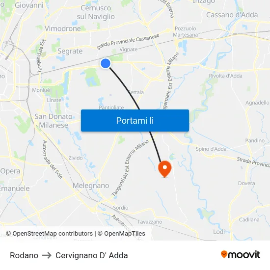 Rodano to Cervignano D' Adda map