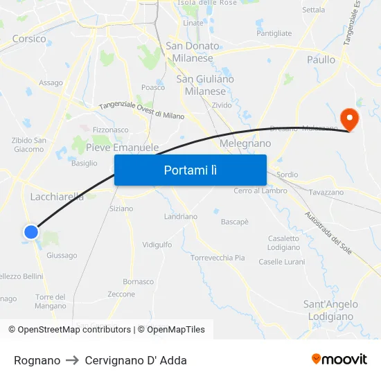 Rognano to Cervignano D' Adda map
