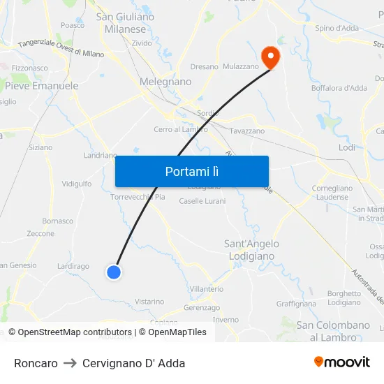 Roncaro to Cervignano D' Adda map