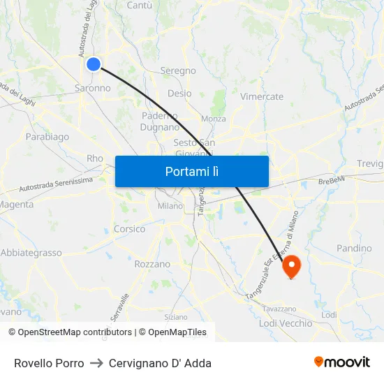 Rovello Porro to Cervignano D' Adda map