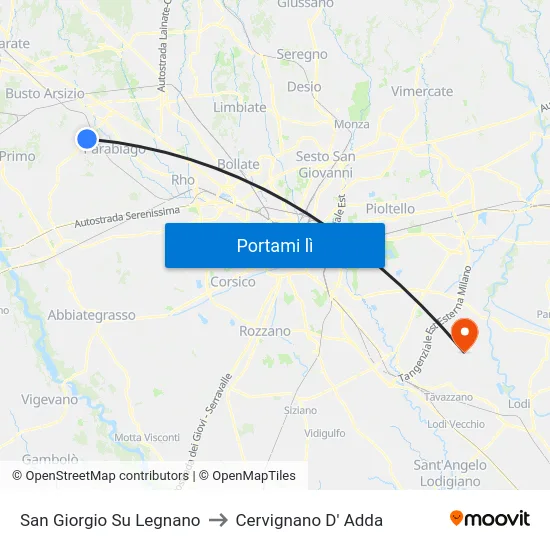 San Giorgio Su Legnano to Cervignano D' Adda map