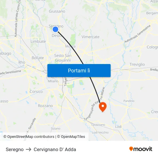 Seregno to Cervignano D' Adda map