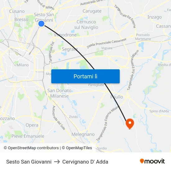 Sesto San Giovanni to Cervignano D' Adda map