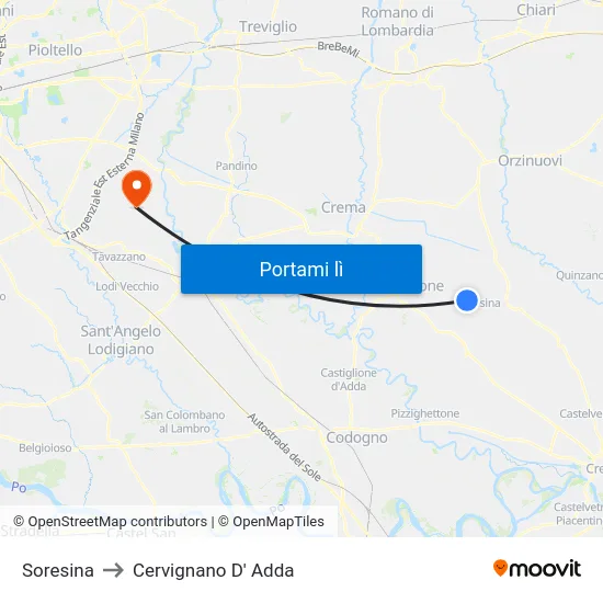 Soresina to Cervignano D' Adda map