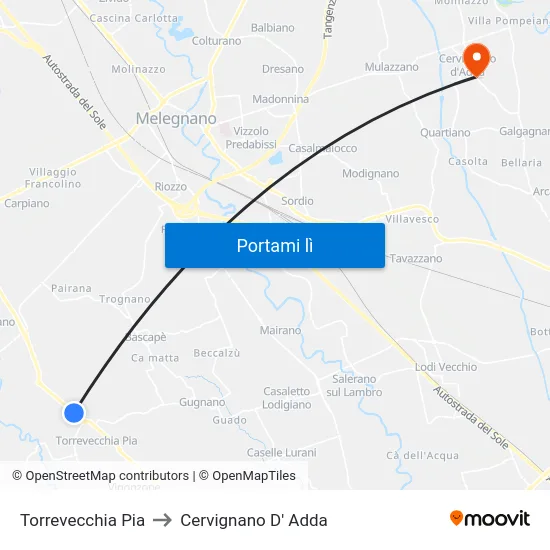 Torrevecchia Pia to Cervignano D' Adda map