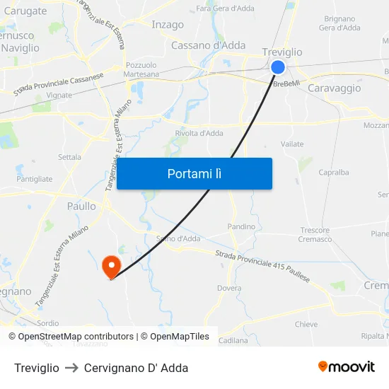 Treviglio to Cervignano D' Adda map