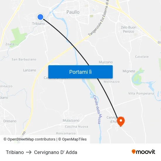 Tribiano to Cervignano D' Adda map