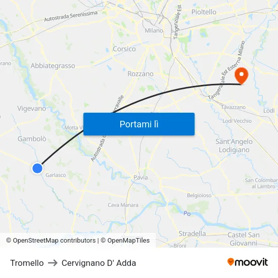 Tromello to Cervignano D' Adda map
