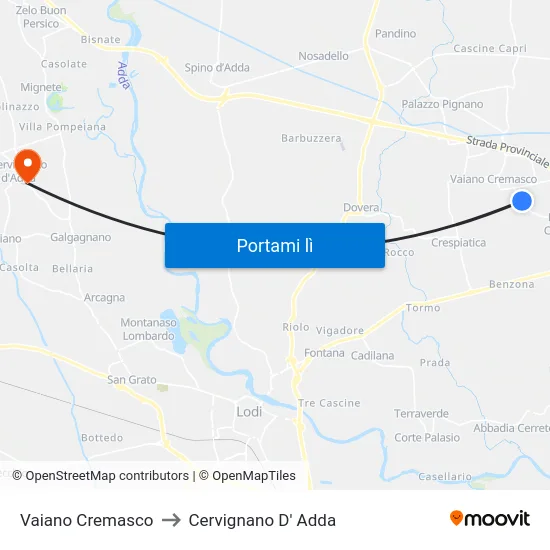 Vaiano Cremasco to Cervignano D' Adda map