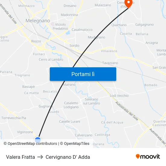 Valera Fratta to Cervignano D' Adda map