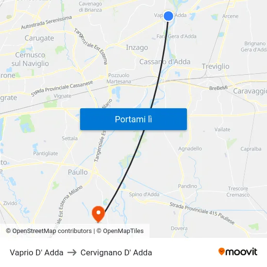 Vaprio D' Adda to Cervignano D' Adda map