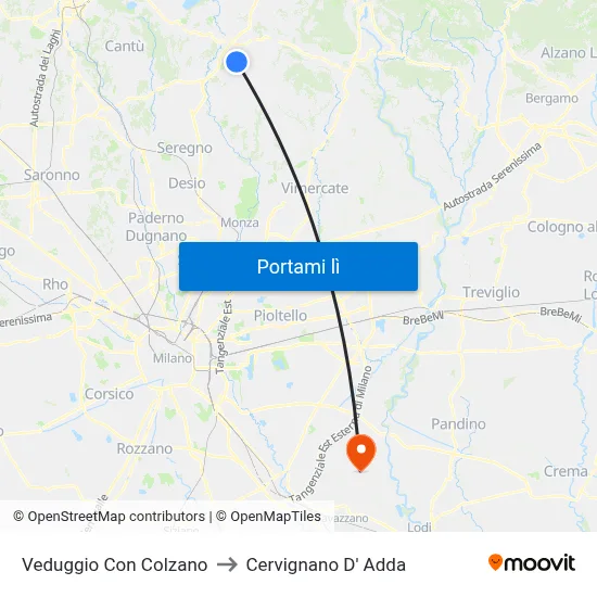 Veduggio Con Colzano to Cervignano D' Adda map