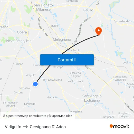 Vidigulfo to Cervignano D' Adda map