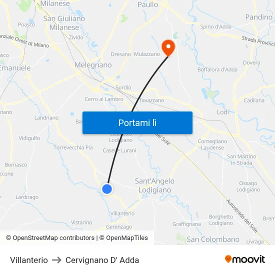Villanterio to Cervignano D' Adda map