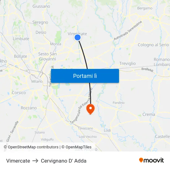 Vimercate to Cervignano D' Adda map