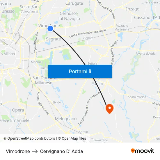 Vimodrone to Cervignano D' Adda map