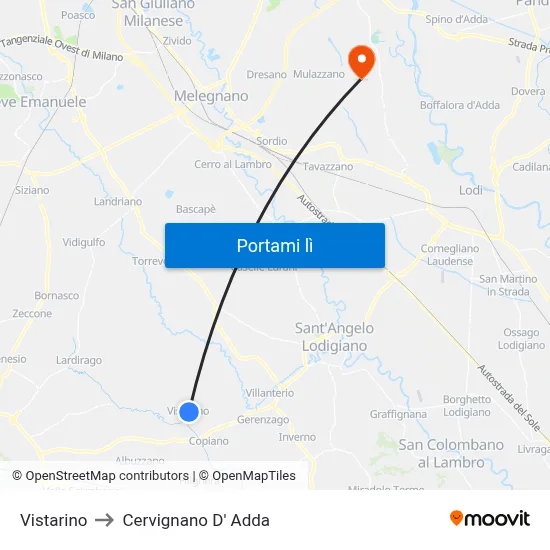 Vistarino to Cervignano D' Adda map