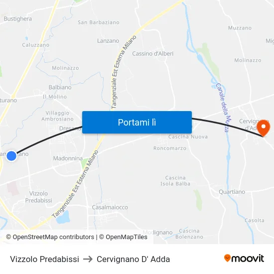 Vizzolo Predabissi to Cervignano D' Adda map