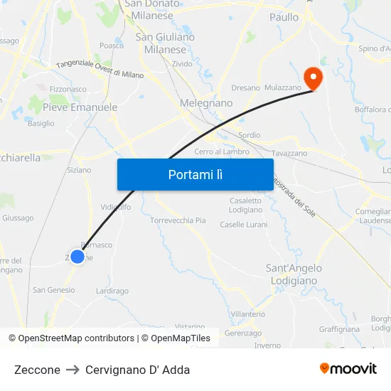 Zeccone to Cervignano D' Adda map