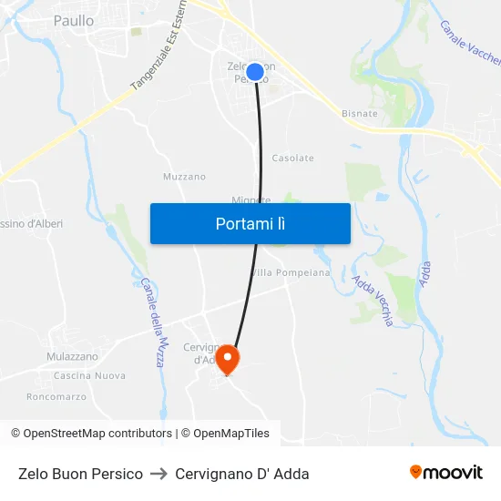 Zelo Buon Persico to Cervignano D' Adda map