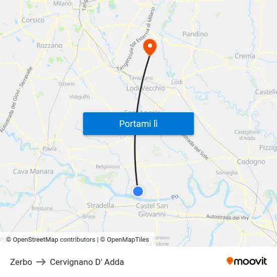 Zerbo to Cervignano D' Adda map
