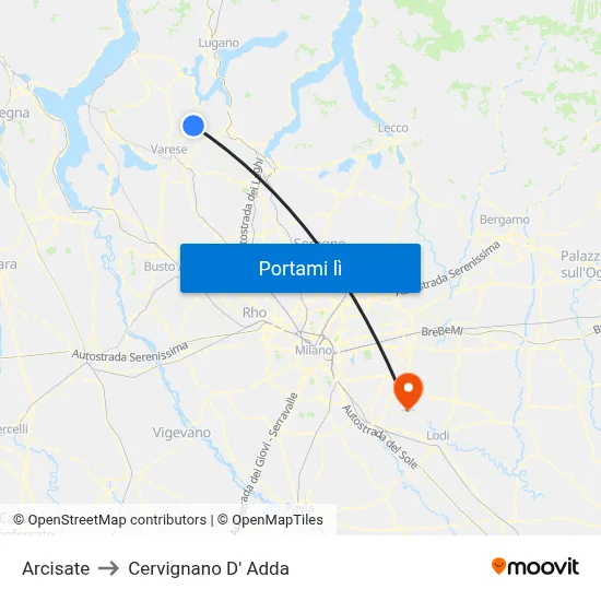Arcisate to Cervignano D' Adda map