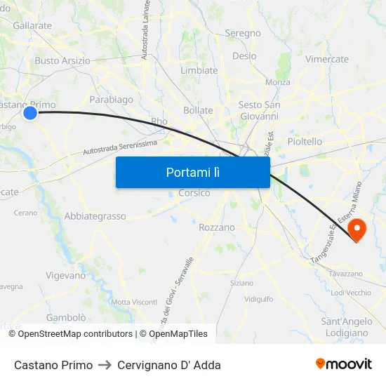 Castano Primo to Cervignano D' Adda map