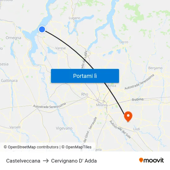 Castelveccana to Cervignano D' Adda map