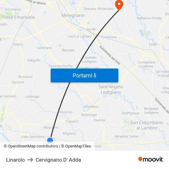 Linarolo to Cervignano D' Adda map