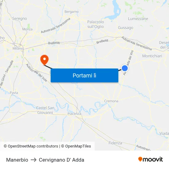 Manerbio to Cervignano D' Adda map