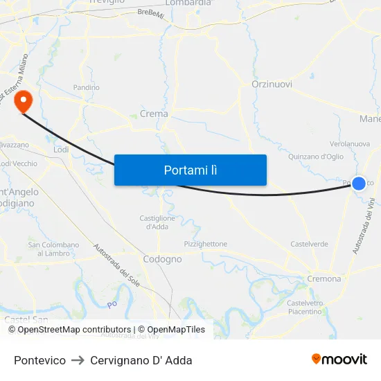 Pontevico to Cervignano D' Adda map