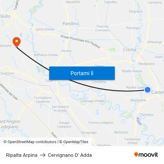 Ripalta Arpina to Cervignano D' Adda map