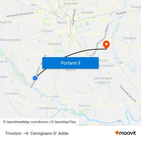 Trivolzio to Cervignano D' Adda map