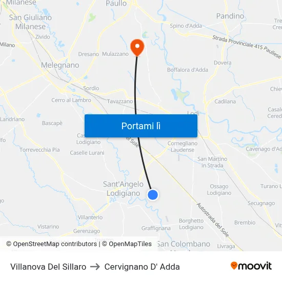Villanova Del Sillaro to Cervignano D' Adda map