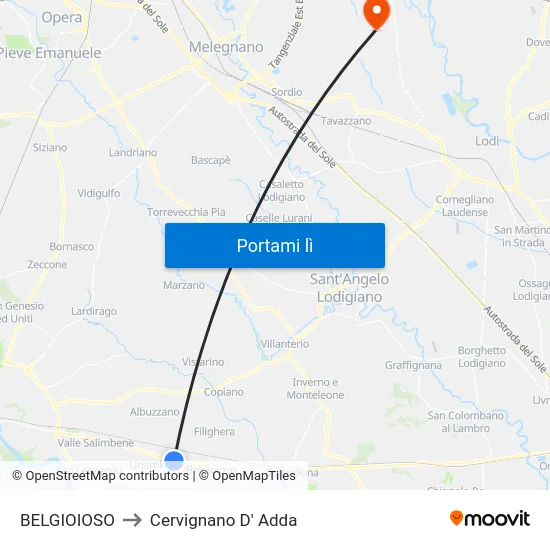 BELGIOIOSO to Cervignano D' Adda map