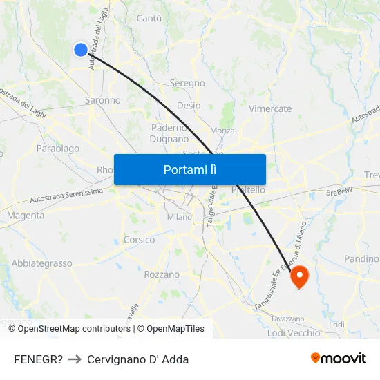 FENEGR? to Cervignano D' Adda map