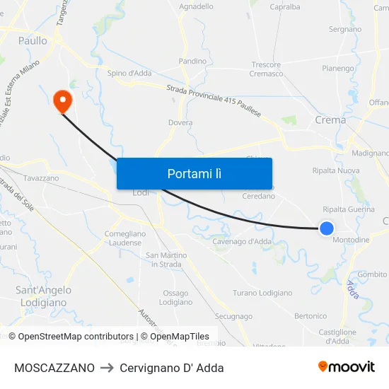 MOSCAZZANO to Cervignano D' Adda map