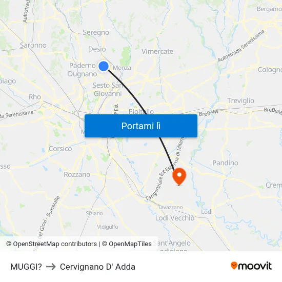 MUGGI? to Cervignano D' Adda map