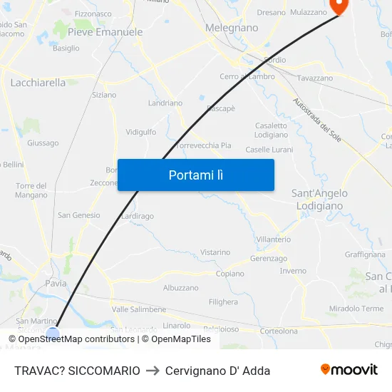 TRAVAC? SICCOMARIO to Cervignano D' Adda map