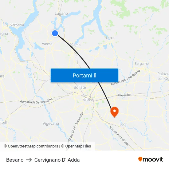 Besano to Cervignano D' Adda map