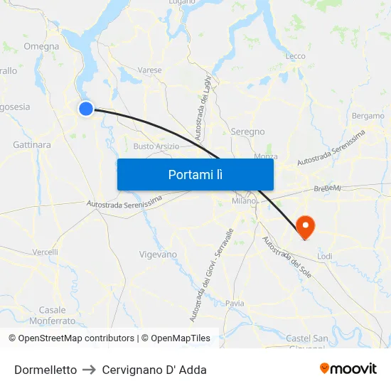 Dormelletto to Cervignano D' Adda map
