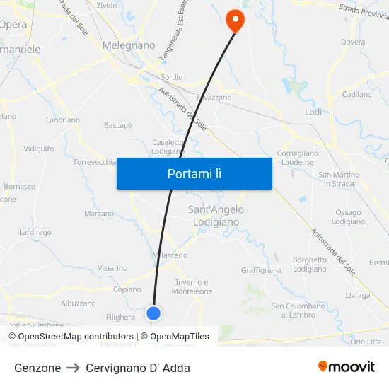 Genzone to Cervignano D' Adda map