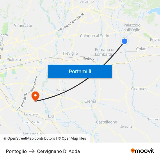 Pontoglio to Cervignano D' Adda map