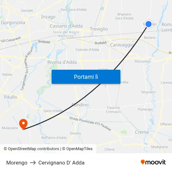 Morengo to Cervignano D' Adda map