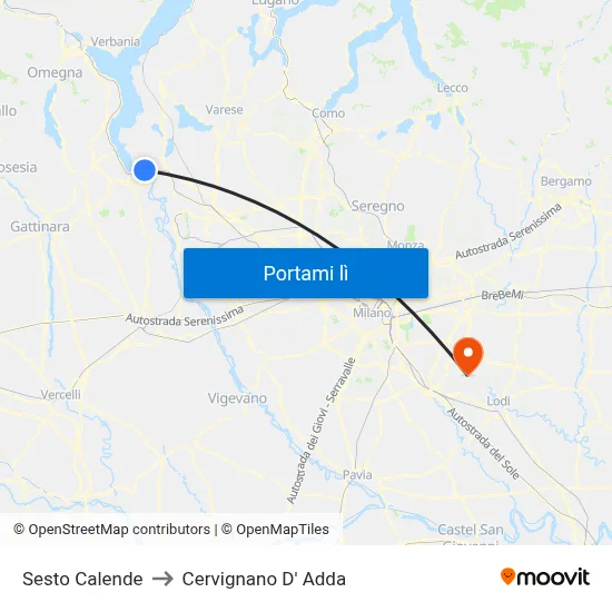 Sesto Calende to Cervignano D' Adda map