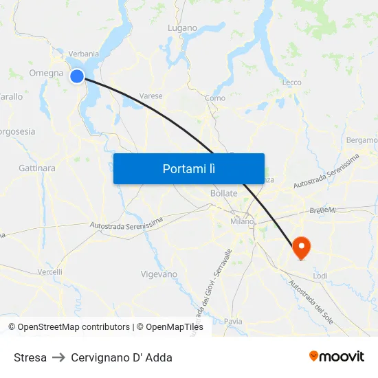 Stresa to Cervignano D' Adda map