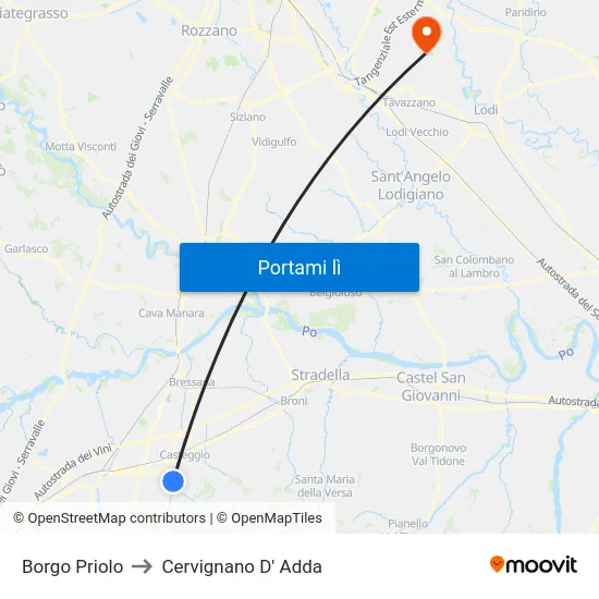 Borgo Priolo to Cervignano D' Adda map